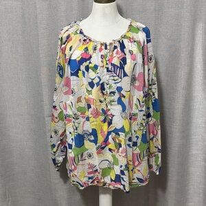 Talbots Plus Cotton Popover Top-Sz 3X-White  Ditsy Floral-Petite Button Detail